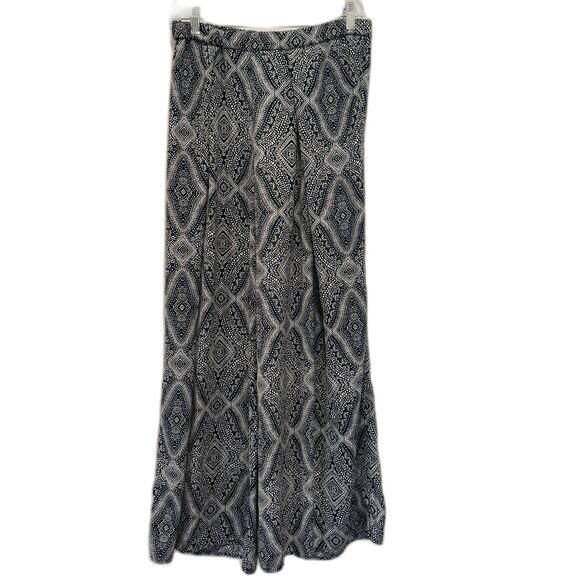 H&M Pull On Pants Wide-Leg Flowy High Rise Navy Boho Printed Comfy Women sz 6 - Picture 1 of 8